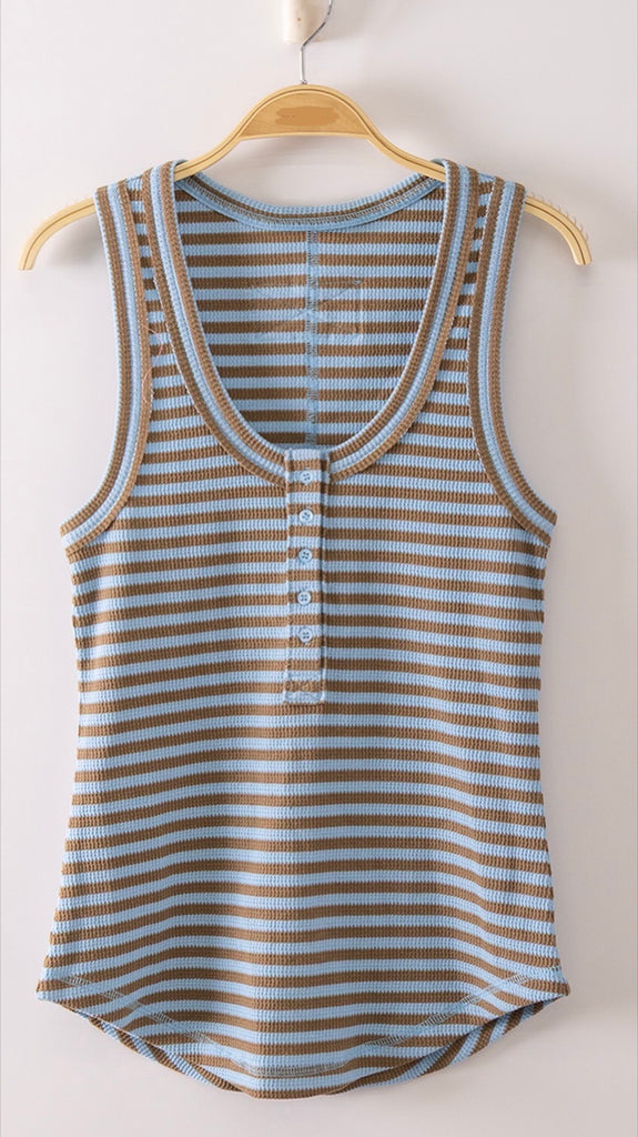 Waffle Stripe Henley Tank Top