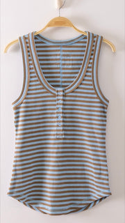 Waffle Stripe Henley Tank Top