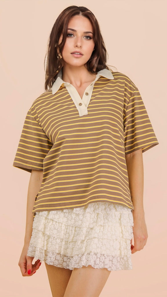 Pinstripe Polo Henley Style Top