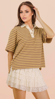 Pinstripe Polo Henley Style Top