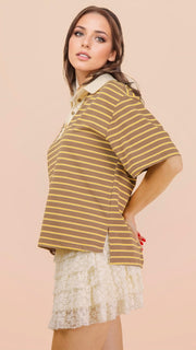 Pinstripe Polo Henley Style Top