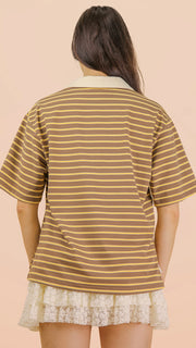 Pinstripe Polo Henley Style Top