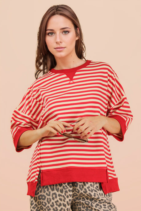 Stripe Step Hem Half Sleeve Top