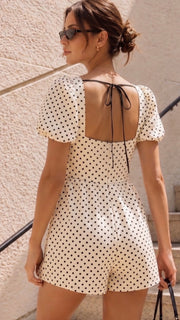 Polka Dot Tie Front Romper w/Pkts