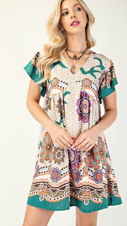 Mandala Flutter Slv Tie Back Dress