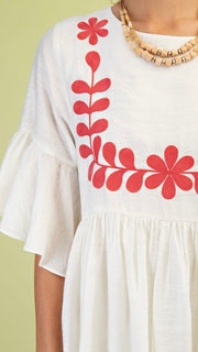 Embroidered Bib Flutter Sleeve Dress