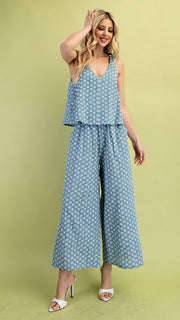 Lt Denim Embroidered Illusion Jumpsuit