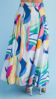 Basque Waist Abstract Maxi Skirt