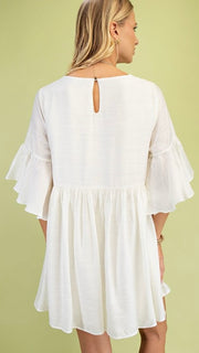 Embroidered Bib Flutter Sleeve Dress