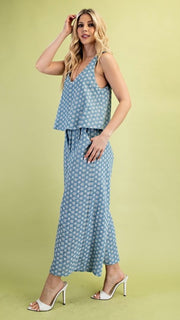 Lt Denim Embroidered Illusion Jumpsuit