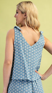 Lt Denim Embroidered Illusion Jumpsuit
