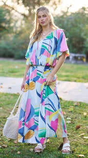 Basque Waist Abstract Maxi Skirt