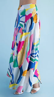 Basque Waist Abstract Maxi Skirt