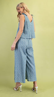 Lt Denim Embroidered Illusion Jumpsuit