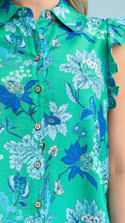 Floral Ruffle Shoulder Sleeveless Top