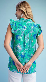 Floral Ruffle Shoulder Sleeveless Top