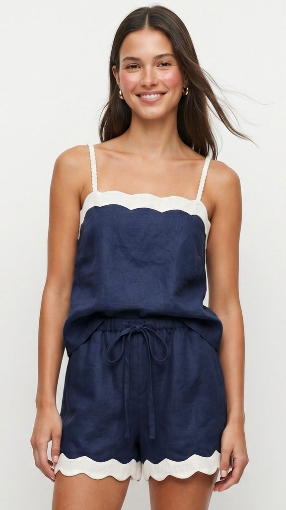 Scallop Trim Linen Blend Tank Top