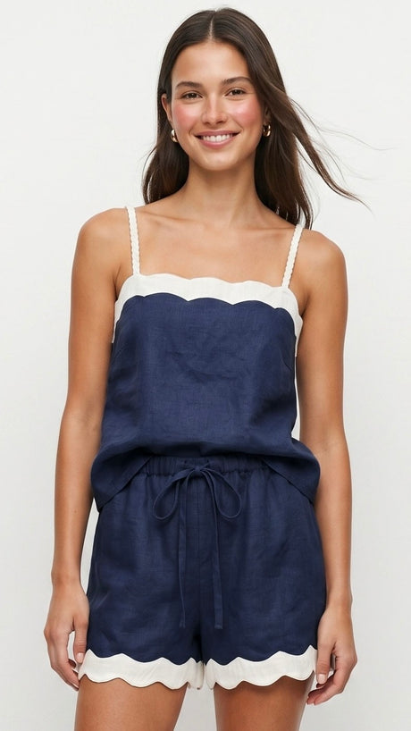 Scallop Trim Linen Blend Tank Top