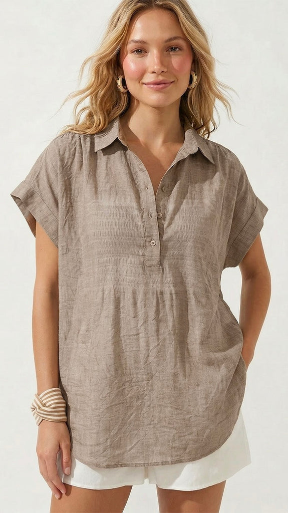 Semi-Sheer Henley Style Top