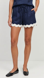 Scallop Hem Linen Blend Shorts