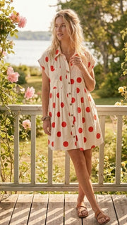 Polka Dot Pleat Front Cotton Dress
