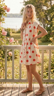 Polka Dot Pleat Front Cotton Dress