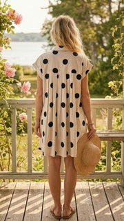 Polka Dot Pleat Front Cotton Dress