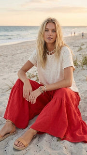 Tiered Linen Blend Palazzo Pants