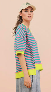 Stripe Step Hem Half Sleeve Top 2