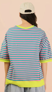 Stripe Step Hem Half Sleeve Top 2