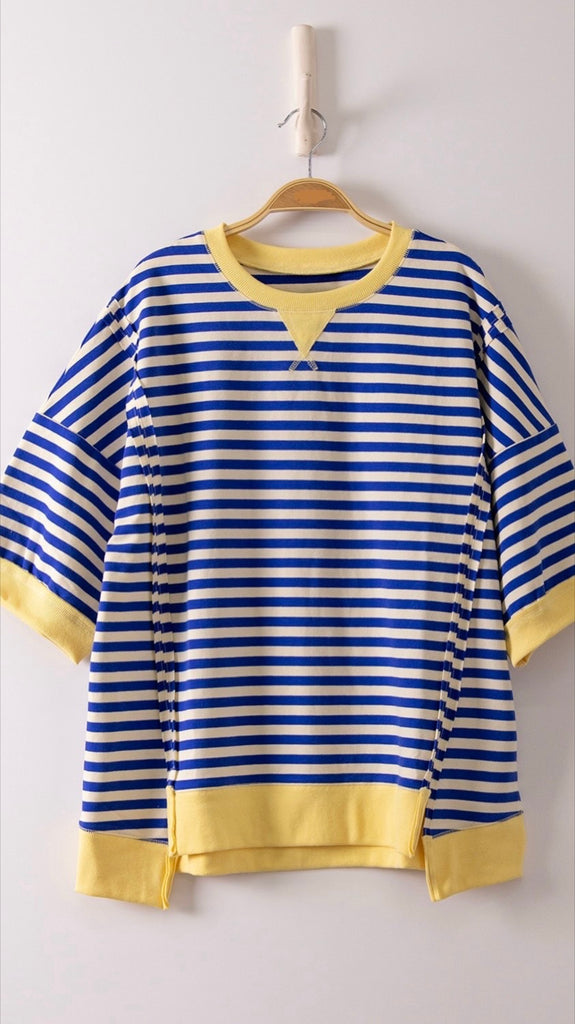 Stripe Step Hem Half Sleeve Top 2