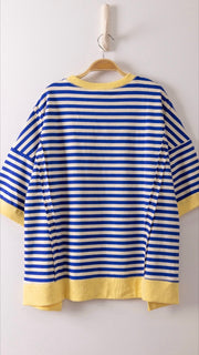 Stripe Step Hem Half Sleeve Top 2