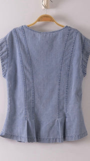 Pintuck Denim Button Front Top