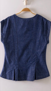 Pintuck Denim Button Front Top