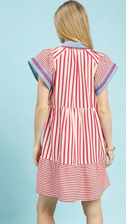 Seersucker Stripe Crochet Trim Dress