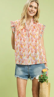 Floral Mixed Print Ruffle Shldr Top