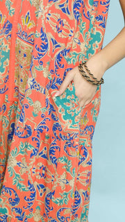 Scroll Mixed Print Halter Midi Dress