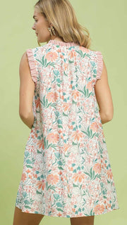Pastel Floral Ruffle Trim A-Line Dress