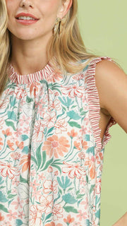 Pastel Floral Ruffle Trim A-Line Dress
