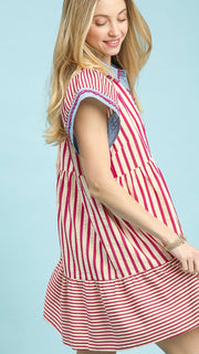 Seersucker Stripe Crochet Trim Dress