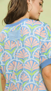 Floral Stem Banded Trim S/S Top