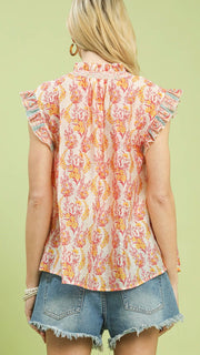 Floral Mixed Print Ruffle Shldr Top