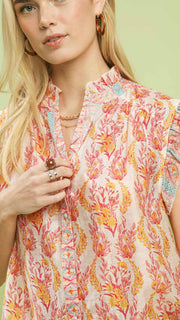 Floral Mixed Print Ruffle Shldr Top