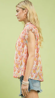 Floral Mixed Print Ruffle Shldr Top