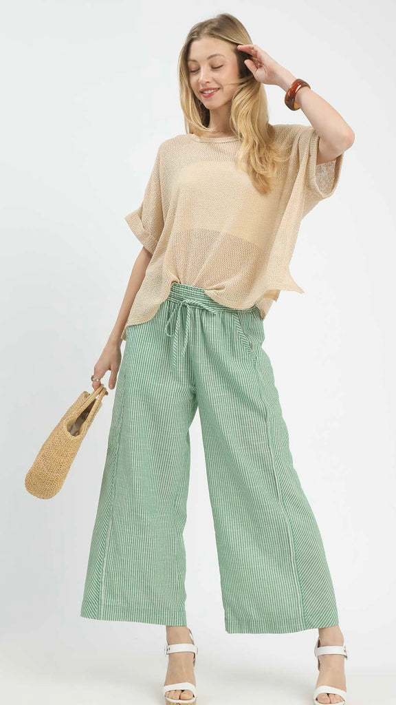 Pinstripe Wide Leg Pants w/Pockets
