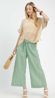 Pinstripe Wide Leg Pants w/Pockets