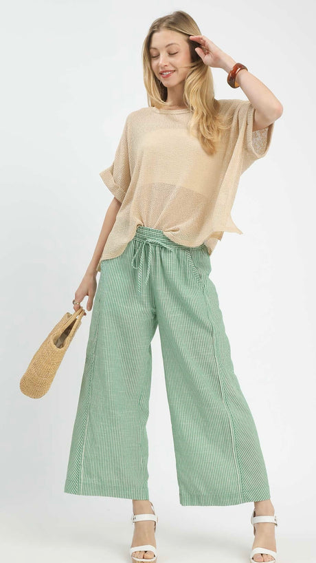 Pinstripe Wide Leg Pants w/Pockets