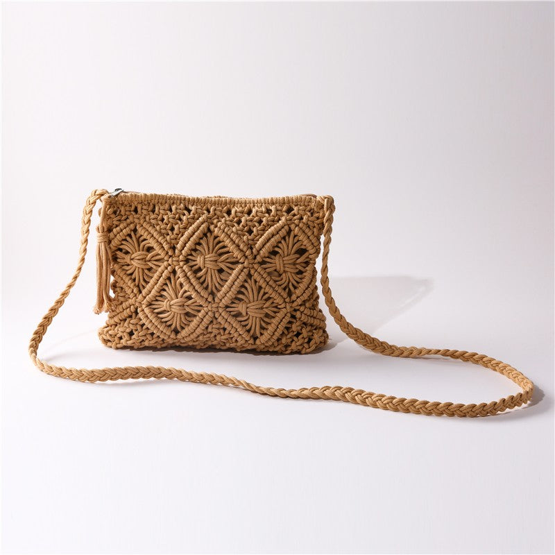 Woven Macrame Crossbody Bag with Tassel