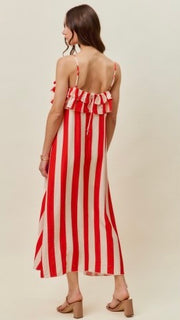 Double Ruffle Stripe Midi Dress