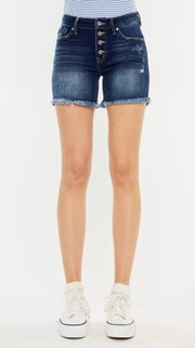 Mid Rise Button Fly Fray Hem Shorts
